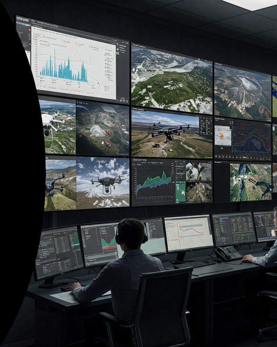 Command-centre monitoring of drone and satellite feeds